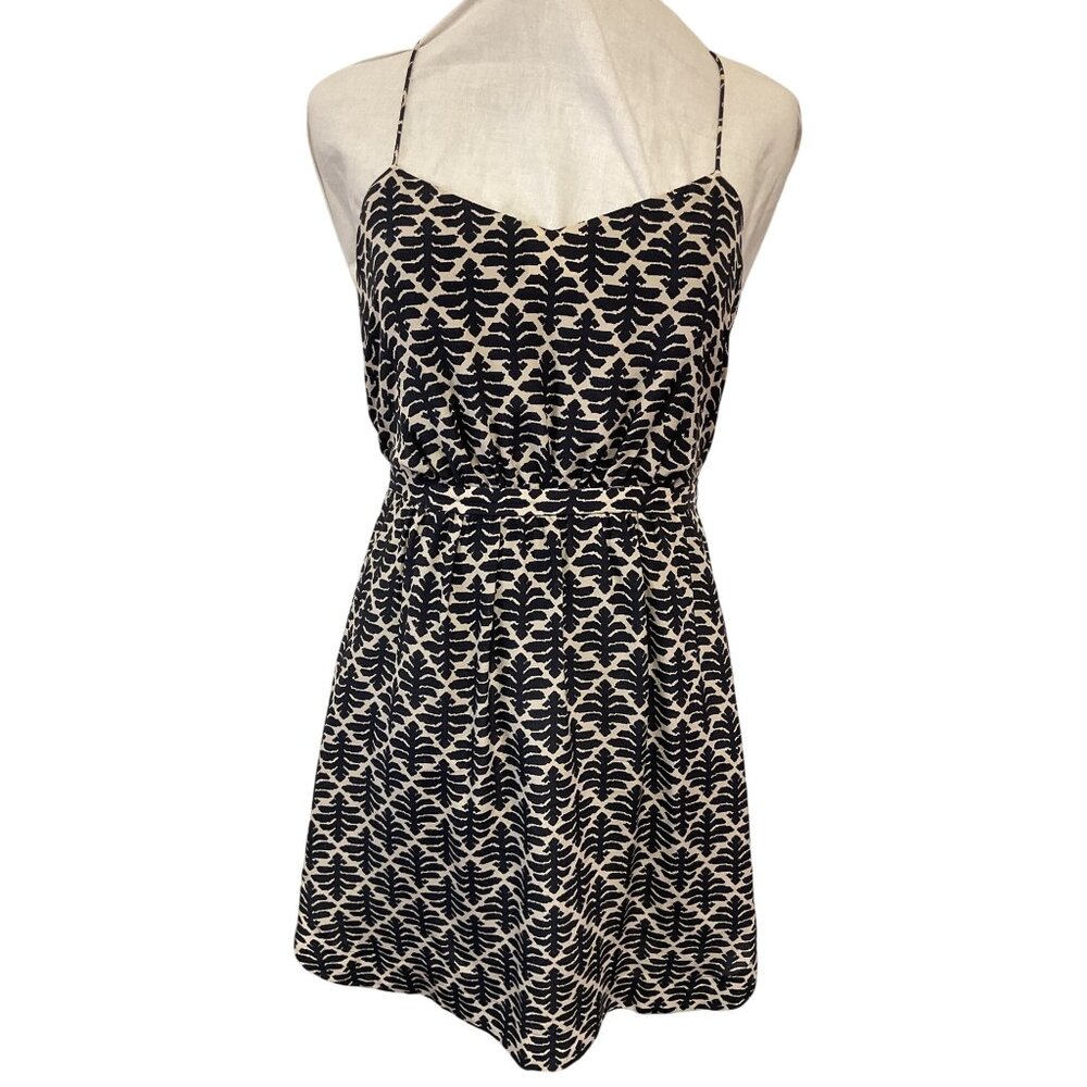 Madewell Black & White Leaf Print Silk Sleeveless Mini Dress Size 0